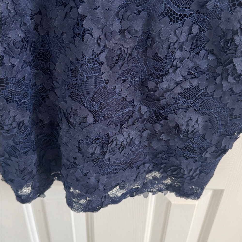 NWT Xscape Navy Lace  Dress w/ Navy Fabric Flowers Throughout - Picture 5 of 13
